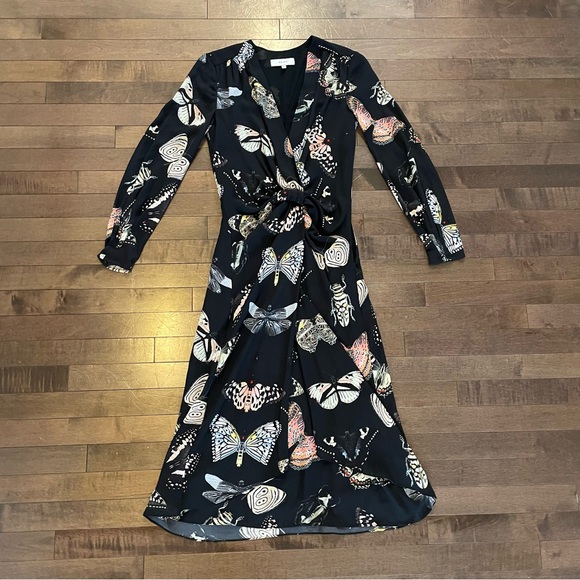 Reiss Butterfly Long Sleeve Midi Front Dress - Size 0 - Picture 3 of 8